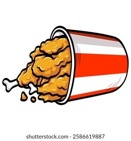 Fried Chicken Cartoon Drop Falling Bucket Illustration Vector