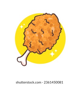 Fried chicken cartoon flat style. Fast food meal concept design. Isolated white background. Vector art illustration.
