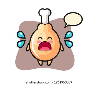 Fried chicken cartoon illustration with crying gesture, cute style design for t shirt, sticker, logo element