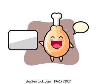 Fried chicken cartoon illustration doing a presentation, cute style design for t shirt, sticker, logo element