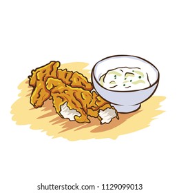 Fried chicken cartoon illustration with mayo