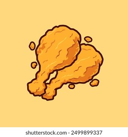 Fried Chicken Cartoon Vector Icon Illustration. Food Object 
Icon Concept Isolated Premium Vector. Flat Cartoon Style