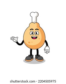 fried chicken cartoon with welcome pose , character design