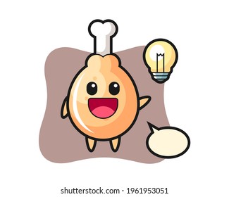 Fried chicken character cartoon getting the idea, cute style design for t shirt, sticker, logo element