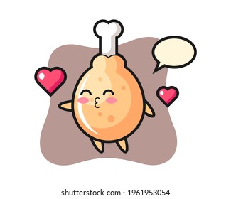 Fried chicken character cartoon with kissing gesture, cute style design for t shirt, sticker, logo element