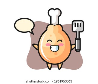 Fried chicken character illustration as a chef is cooking, cute style design for t shirt, sticker, logo element