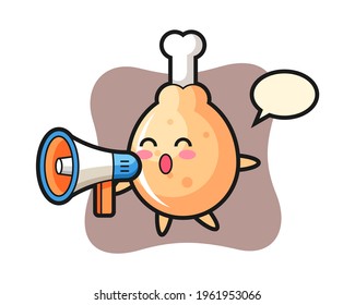 Fried chicken character illustration holding a megaphone, cute style design for t shirt, sticker, logo element