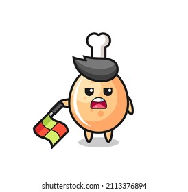 fried chicken character as line judge hold the flag down at a 45 degree angle , cute style design for t shirt, sticker, logo element