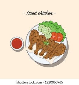 Fried chicken with chilli sauce vector