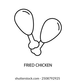 Icono de línea de concepto de pollo frito. Ilustración de elemento simple. diseño de símbolo de contorno de concepto de pollo frito.