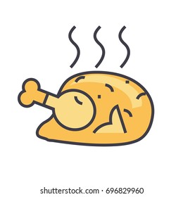 Fried chicken concept. Line vector icon. Editable stroke. Flat linear illustration isolated on white background
