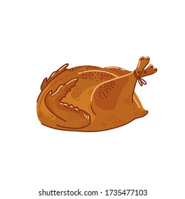 Fried chicken. Cooked whole chicken on white background. Simple flat style vector illustration