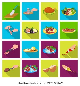 Fried chicken, cooking chop, slicing vegetables, shish kebab and other elements of cooking. Food and Cooking set collection icons in flat style vector symbol stock illustration web.