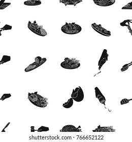 Fried chicken, cooking chop, slicing vegetables, shish kebab and other elements of cooking. Food and Cooking set collection icons in black style vector symbol stock illustration web.