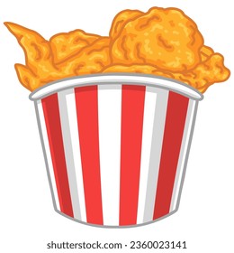 Fried Chicken Crispy Bucket Red White Stripes Vector Design Illustration
