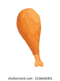 Pollo frito. El tambor de pollo frito y crujiente aislado en un fondo blanco. Hermoso delicioso al estilo de las caricaturas. Carne fresca de fritura de comida rápida
