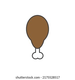 Fried chicken. Crispy fried chicken drumstick isolated on white background. Delicious in cartoon flat style.