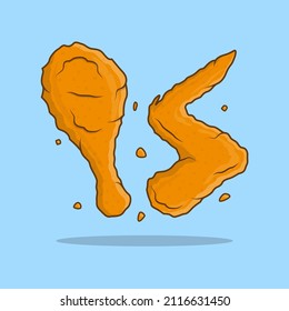 Ilustración de vectores crispados de pollo frito. Icono plano de comida rápida