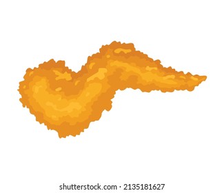 Fried chicken. Crispy fried chicken wing isolated on white background. Beautiful delicious in cartoon style. Fresh fast food fry meat