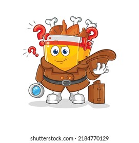 der Detektivvektor für gebratenes Huhn. Zeichentrickfigur