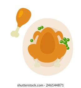 fried chicken dish, cartoon flat style, isolated color vector art illustration icon.