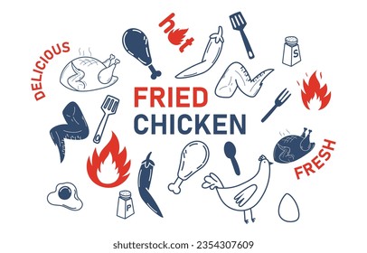 fried chicken doodle hand drawing cafe 