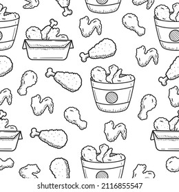 Fried chicken doodle pattern with a cute design suitable for background