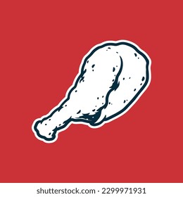 Fried Chicken - Drawing vector illustration, black and white colors, simple doodle hand drawn