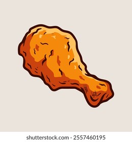 fried chicken drum stick isolated colored drawing line art style sketch classic vintage design illustration