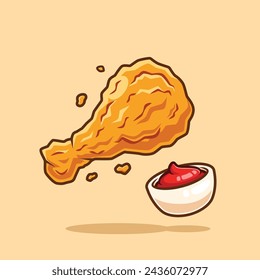 fried chicken chicken drum stick with sauce cartoon style vector illustration