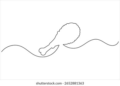 Fried chicken drumstick continuous one line drawing of white background with minimalist outline style
