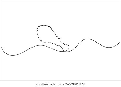 Fried chicken drumstick continuous one line drawing of white background with minimalist outline style