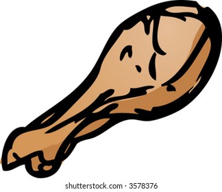Fried chicken drumstick, hand drawn inked look illustration
