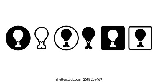 fried chicken drumstick icon vector design simple black white color illustration sets