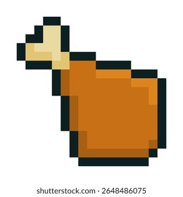 Fried chicken drumstick illustrated in pixel art style isolated on white background