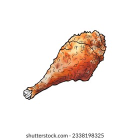 Fried chicken drumstick watercolor cartoon doodle food hand-drawn.