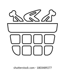 Fried Chicken drumsticks in basket, line icon. Outline vector