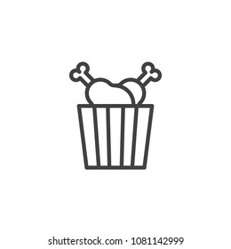 Fried chicken drumsticks box outline icon. linear style sign for mobile concept and web design. Take away fast food simple line vector icon. Symbol, logo illustration. Pixel perfect vector graphics