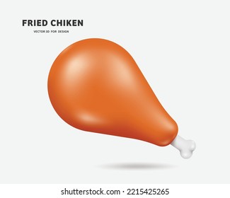 Fried chicken drumsticks crispy on the outside soft on inside ,vector 3d isolated on white background for food and drink advertising design,vector minimal style