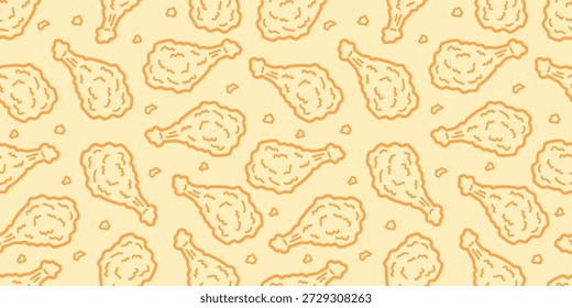 Fondo de patrón sin fisuras de baquetas de pollo frito Patrón sin fisuras de muslos de pollo de color naranja suave para empaquetado o papel de regalo.