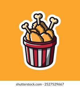 fried chicken editable cartoon style sticker vector