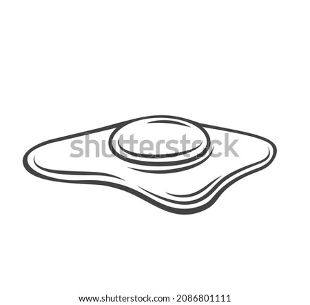 Fried chicken egg food cooking outline drawn vector illustration.