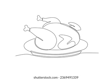 Fried chicken for family meals. Thanksgiving one-line drawing