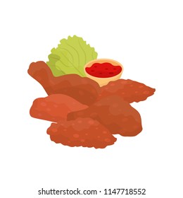 Fried chicken, fast food dish vector Illustration on a white background