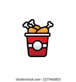 Fried Chicken With Filled Line Vector Illustration