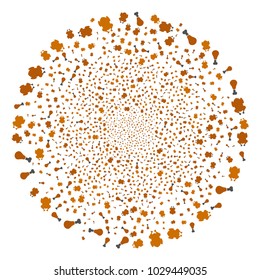 Fried Chicken fireworks circle. Object pattern done from scattered fried chicken icons as fireworks circle. Vector illustration style is flat iconic symbols.
