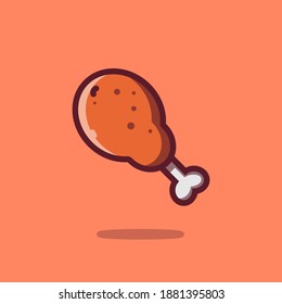 Ilustración del icono de la caricatura plana de pollo frito. El Concepto De Icono De Comida Rápida De Vector Premium Está Aislado. Estilo de dibujo plano