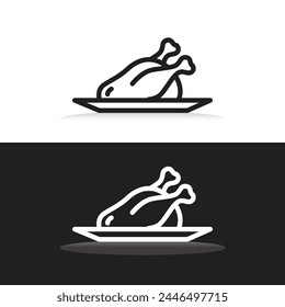 Fried Chicken flat vector icon. Line with editable stroke logo. Grilled whole chicken