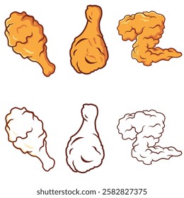 fried chicken food illustration set