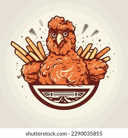 fried chicken with french fries in a plate cartoon character. vector illustration design art